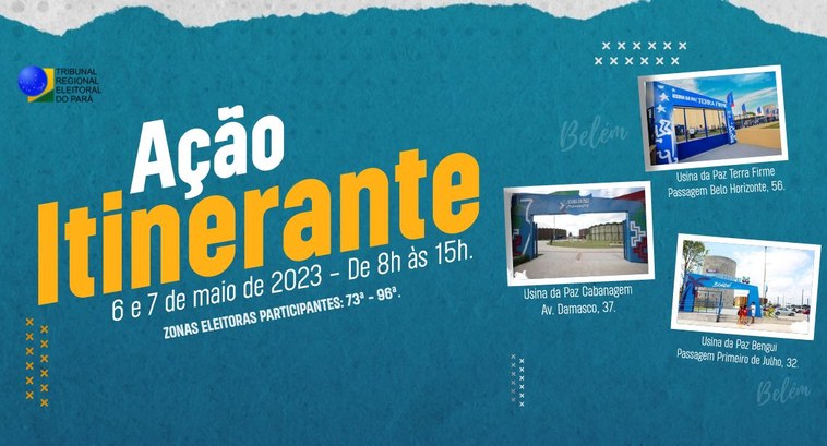 Ação itinerante nas Usinas da Paz do Bengui, Cabanagem e Terra Firme Na ocasião, serão ofertados serviços de alistamento eleitoral, revisão, transferência e coleta d...