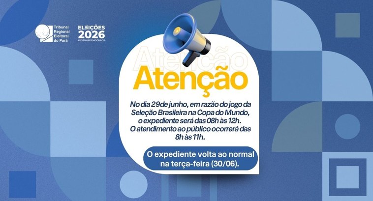 Na próxima segunda-feira (29/06), o expediente será das 8h às 12h na Secretaria do Tribunal, nas...