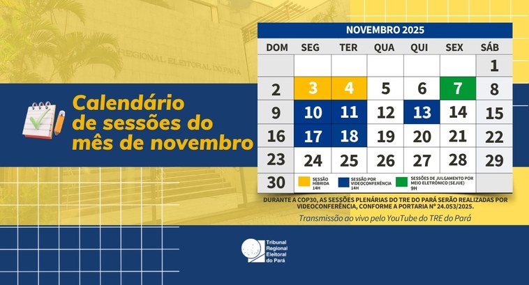 Calendário das sessões plenárias de novembro está disponível Neste mês, as sessões serão realizadas em formato híbrido e por videoconferência, com transmissã...