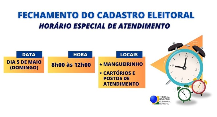 Cartórios e postos eleitorais do estado abrem no domingo (05/05) para atendimento Todos os serviços eleitorais estarão disponíveis, como a emissão da primeira e segunda via do tí...