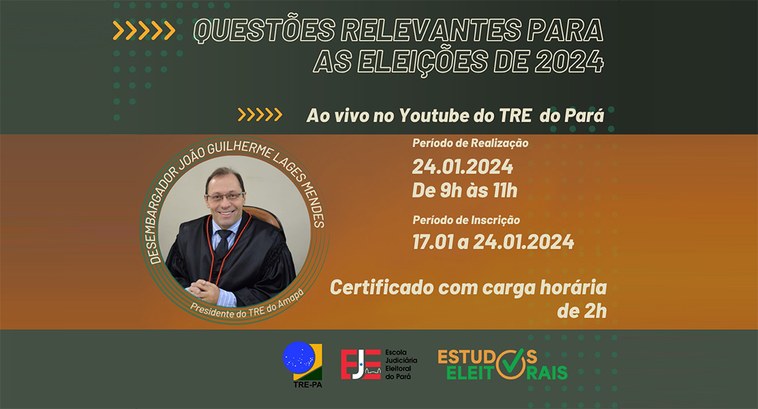 Escola Judiciária abre inscrições para palestra sobre questões eleitorais O palestrante é o presidente do TRE do Amapá e o evento será transmitido ao vivo no YouTube do T...