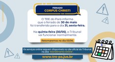 Haverá funcionamento normal na quinta-feira (30) e não haverá expediente na sexta-feira (31), co...