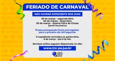 O expediente normaliza na quinta-feira, 6 de março. Prazos processuais serão prorrogados para o ...
