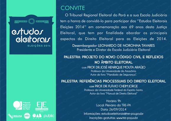 TRE - PA - Estudos Eleitorais - 2014 Palestra: Projeto do novo código civil e reflexos no âmbito eleitoral
Palestra: Referências pro...