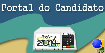 Texto portal do candidato, com imagem de uma urna eletrônica e o brasão da república. 