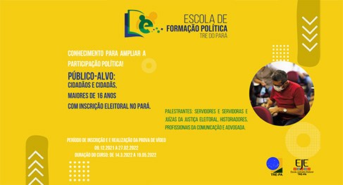 Escola de Formação Política do TRE do Pará está com inscrições abertas.